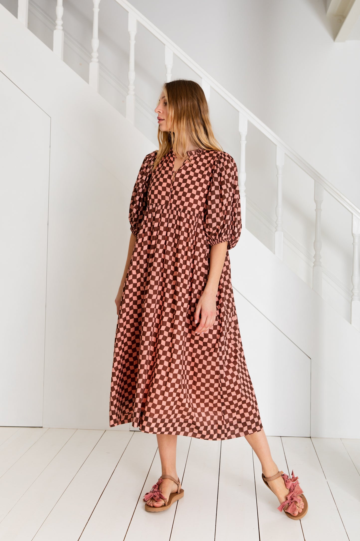 Briony Dress - Brown/Pink