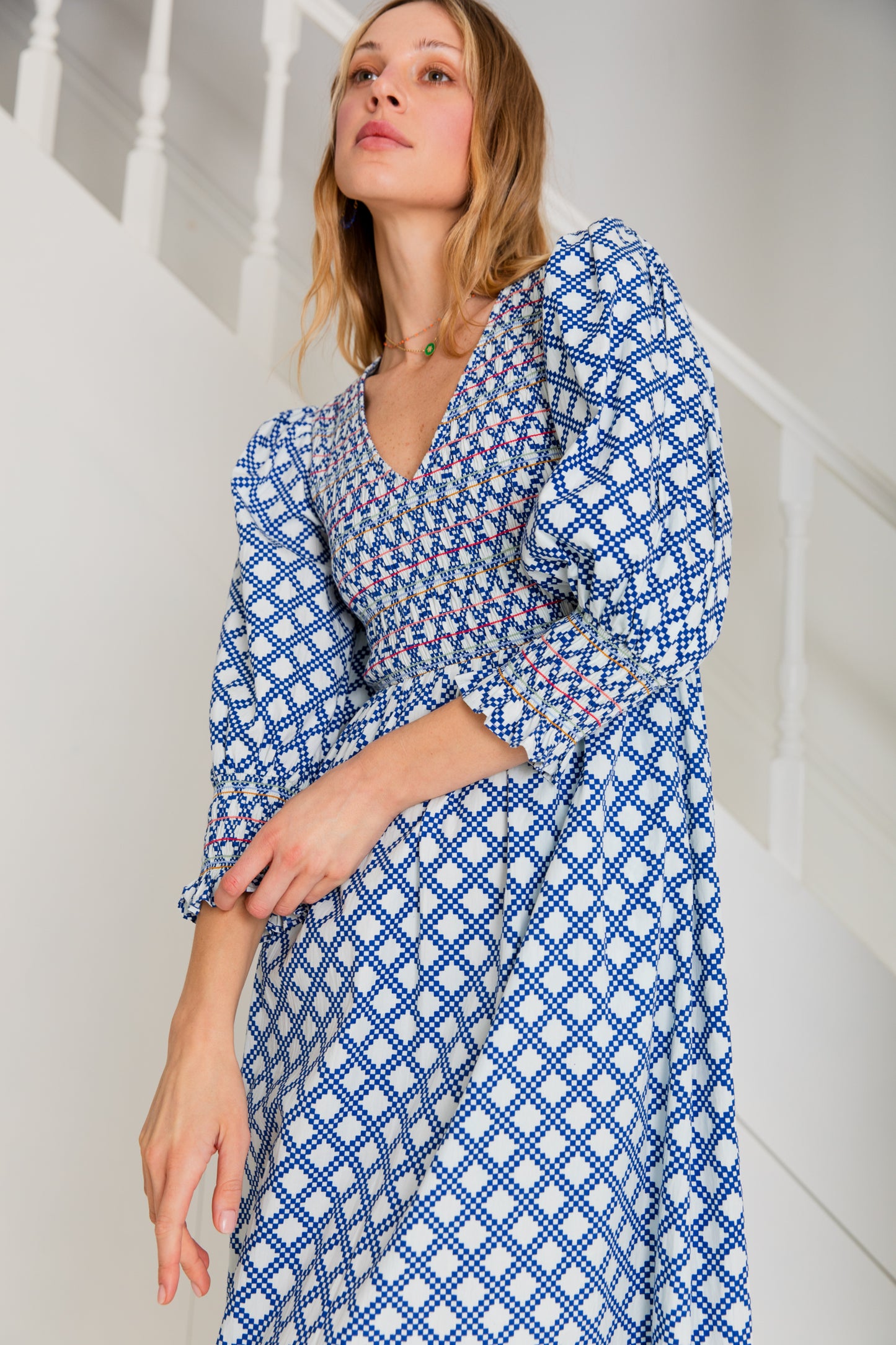 Troy Dress - Blue / White