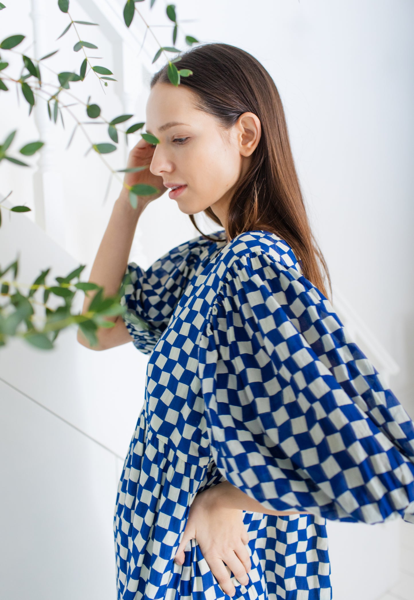 Briony Dress - hand block printed -Lapis