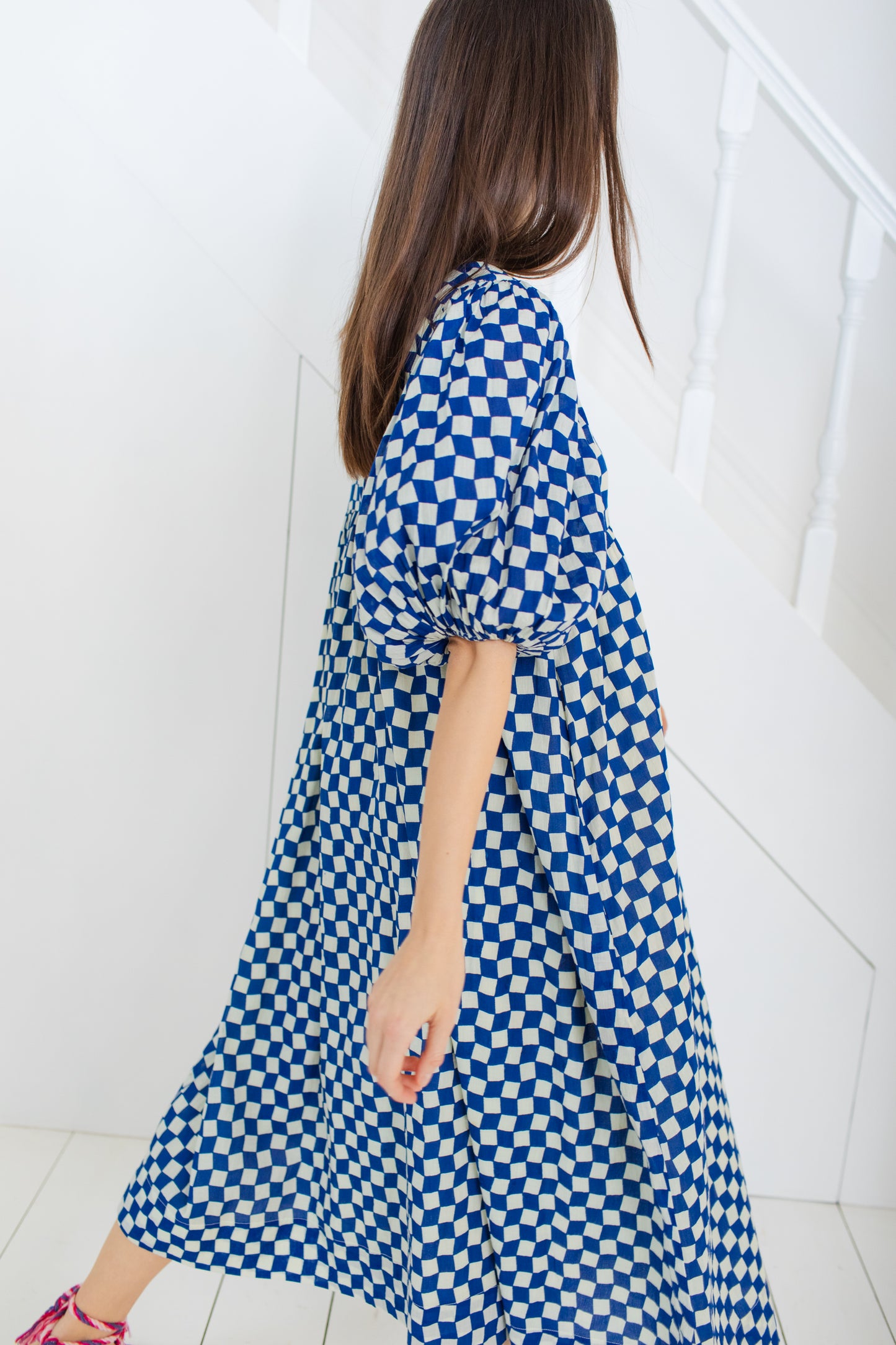 Briony Dress - hand block printed -Lapis