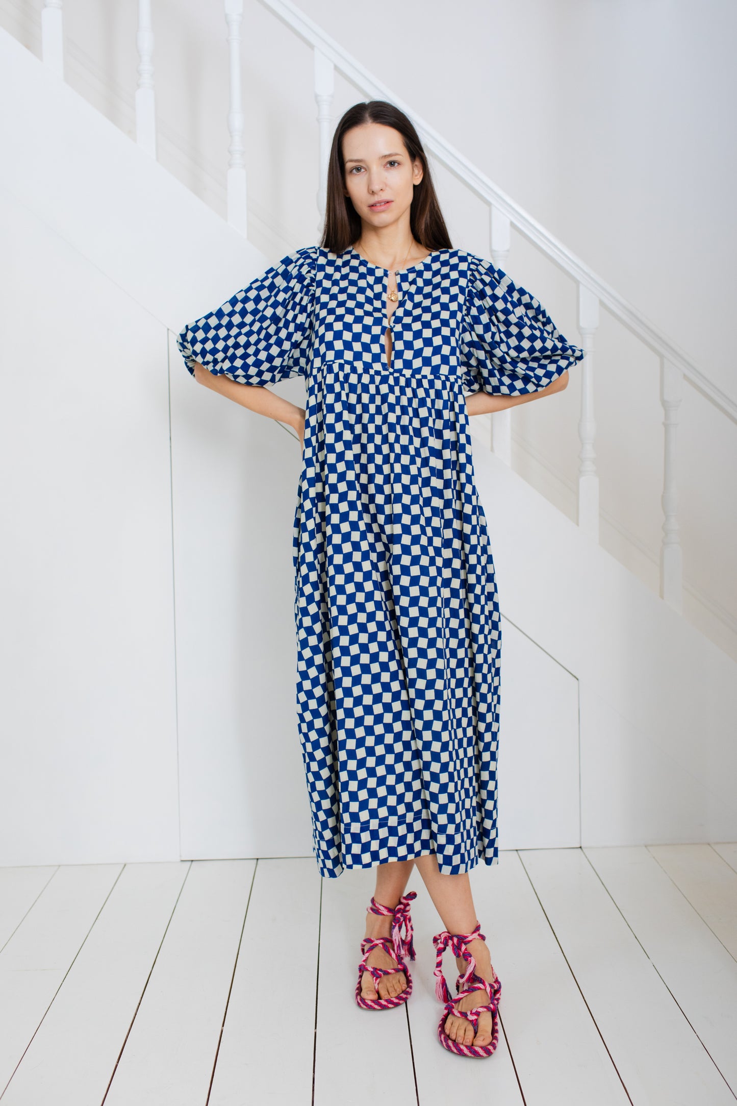 Briony Dress - hand block printed -Lapis
