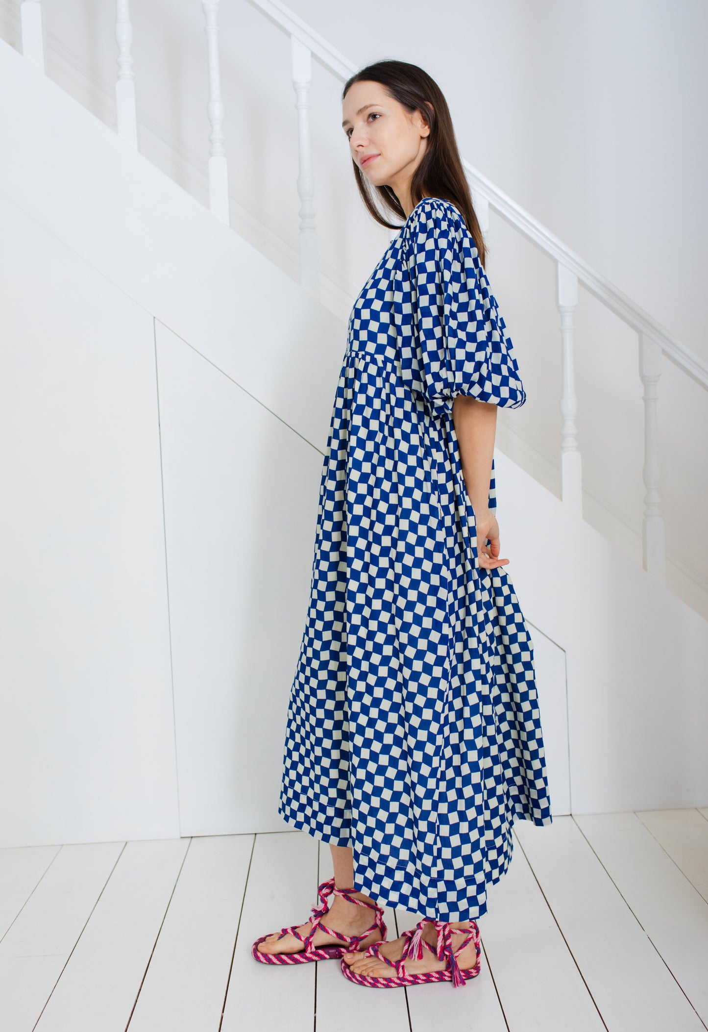 Briony Dress - hand block printed -Lapis