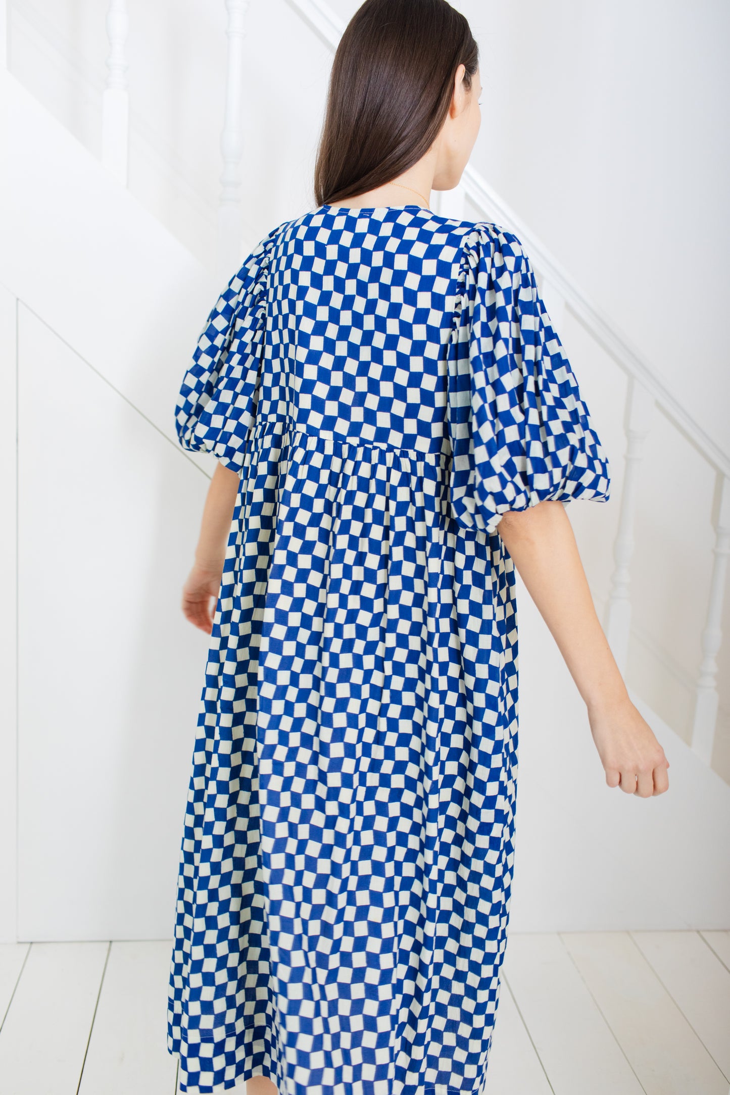 Briony Dress - hand block printed -Lapis