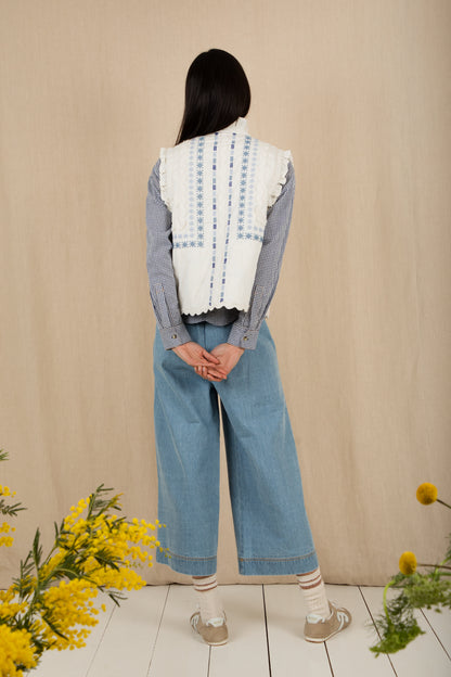 Gwen Gilet - Ecru / Blue