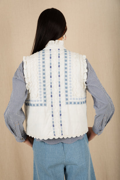 Gwen Gilet - Ecru / Blue