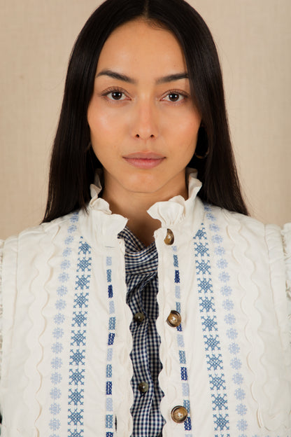 Gwen Gilet - Ecru / Blue