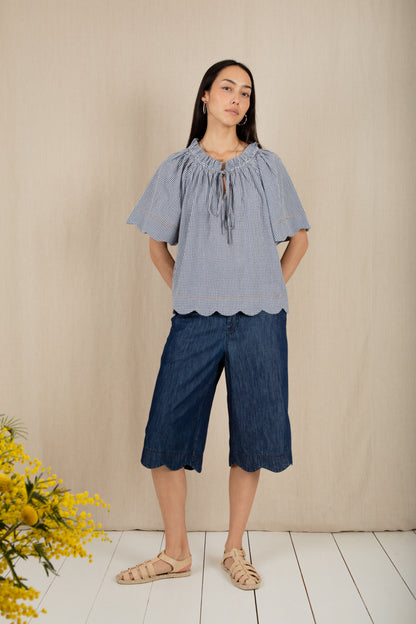 Milla Top - Navy Gingham