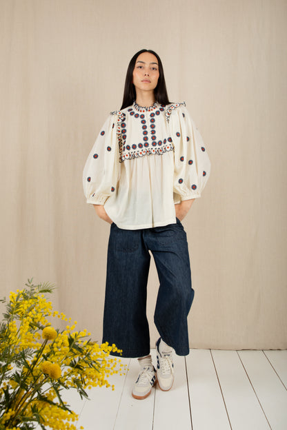 Rosa Top - Ecru/Navy