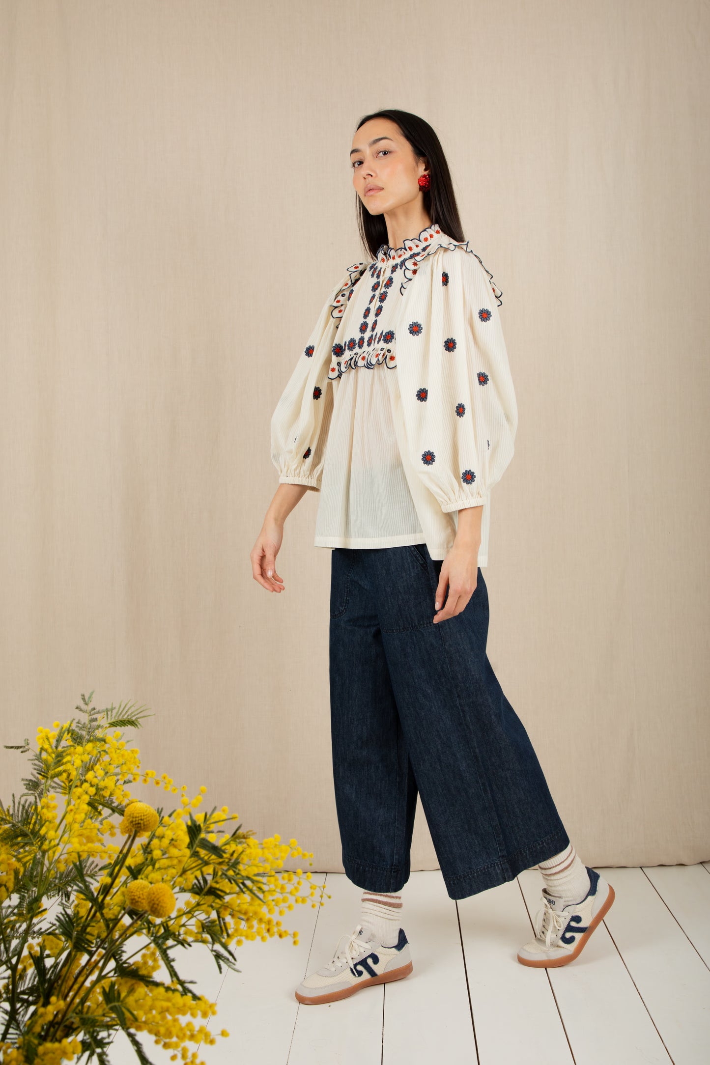 Rosa Top - Ecru/Navy