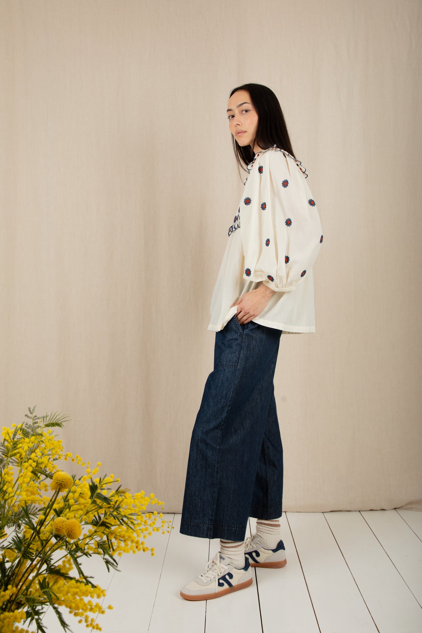 Rosa Top - Ecru/Navy