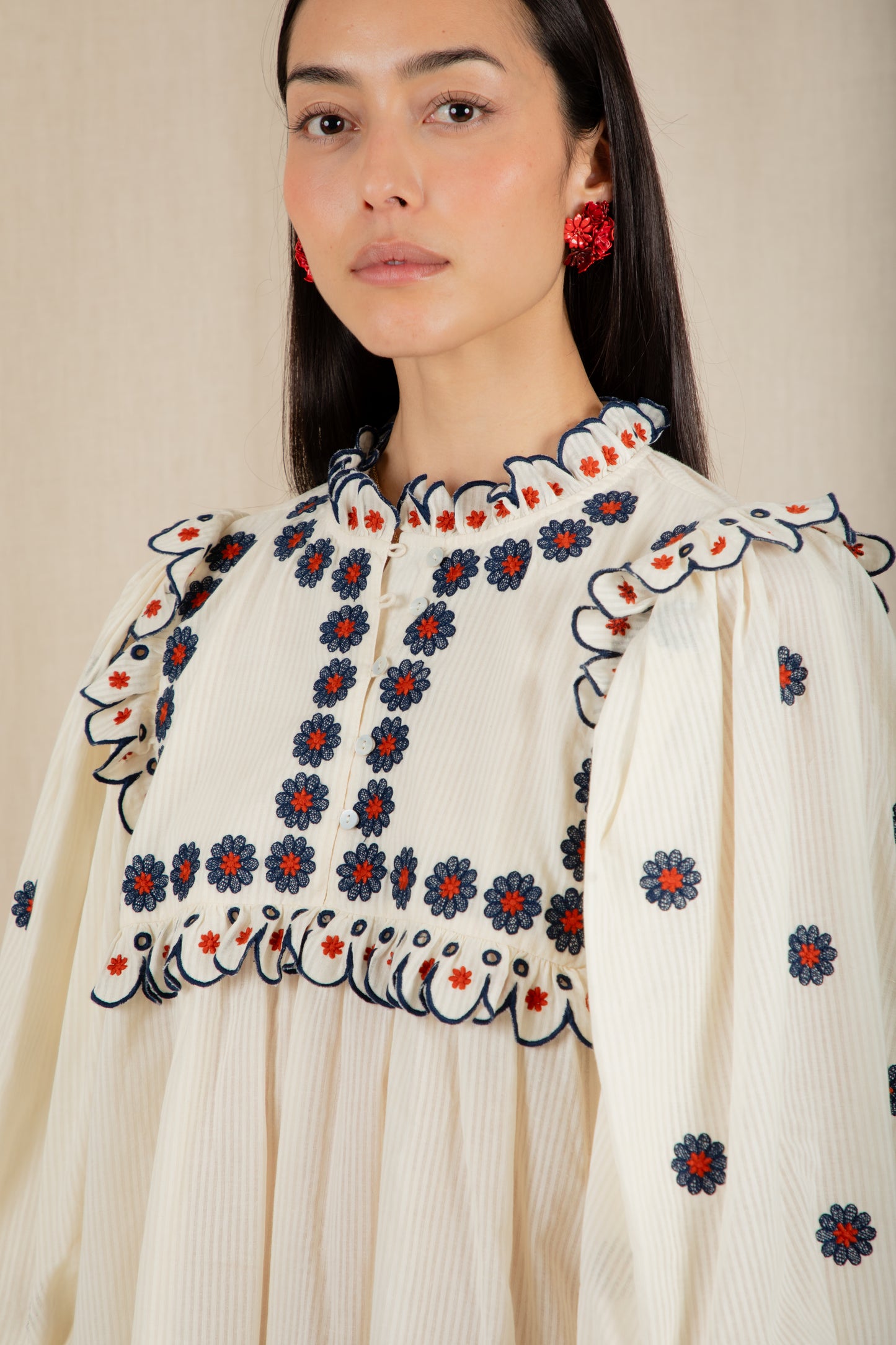 Rosa Top - Ecru/Navy