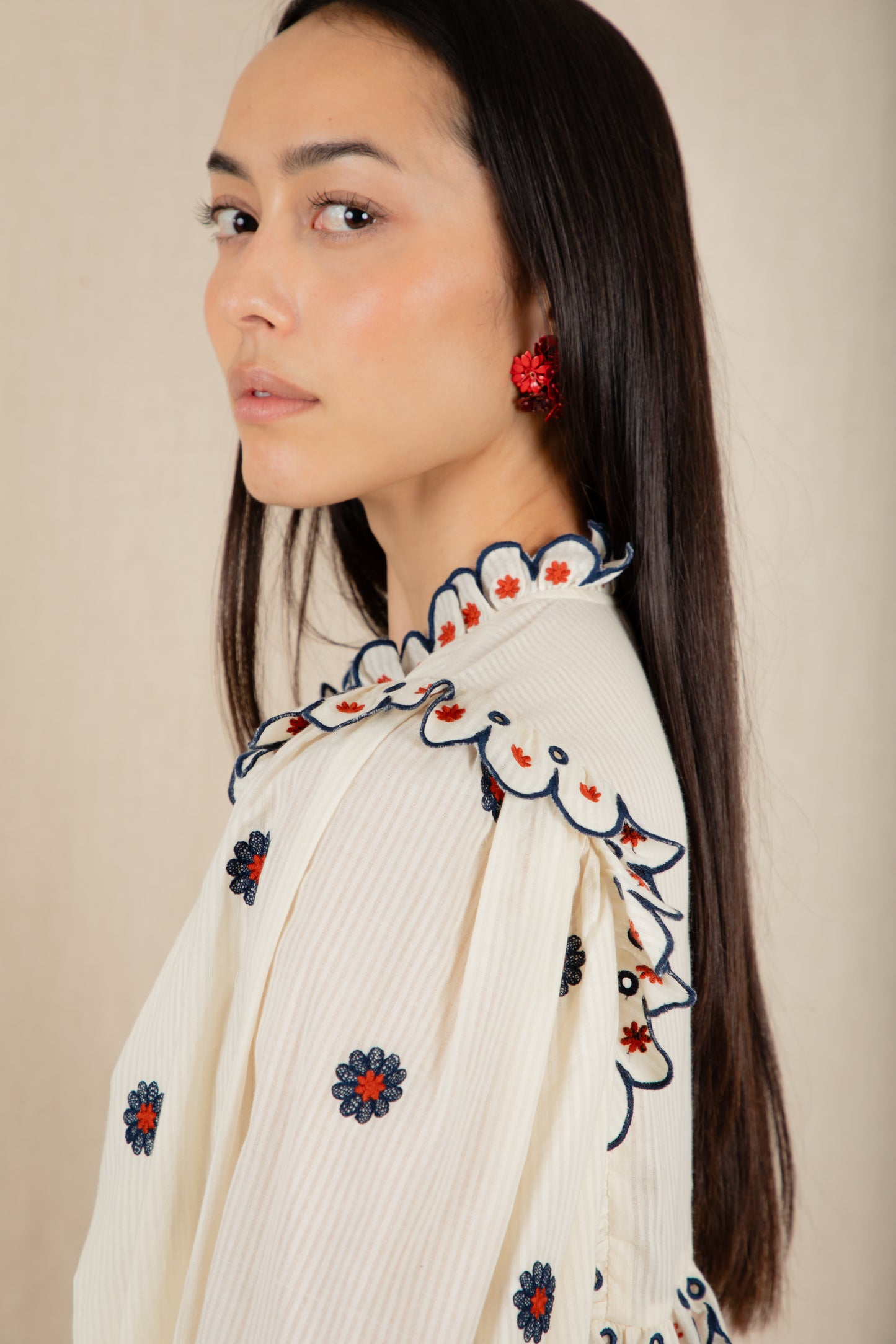 Rosa Top - Ecru/Navy