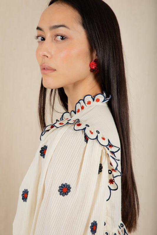 Rosa Top - Ecru/Navy