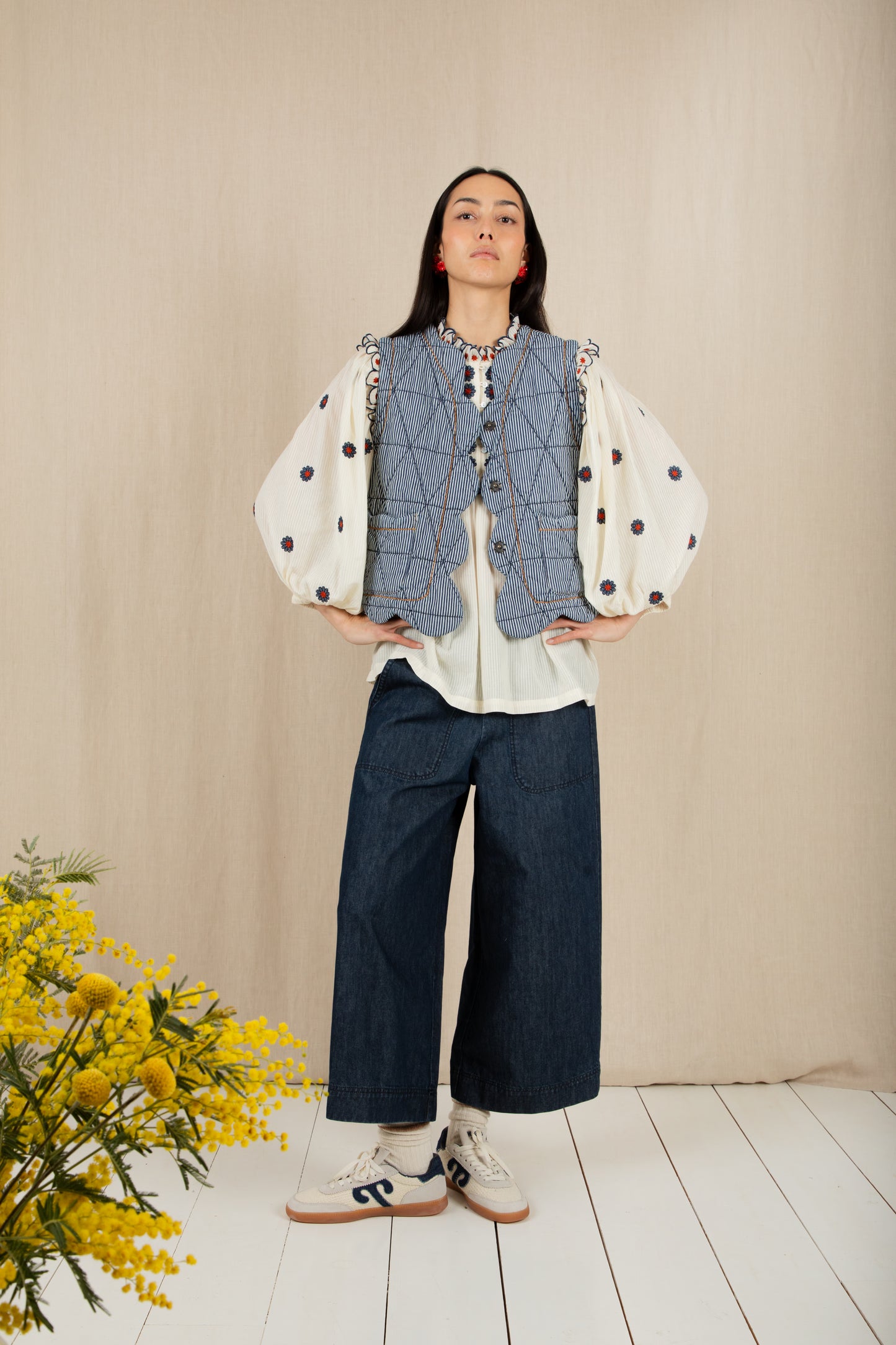 Rosa Top - Ecru/Navy