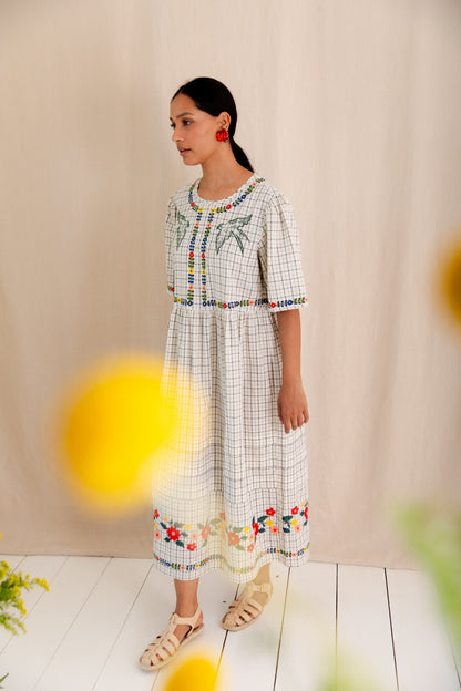 Sienna Dress - Ecru Multi