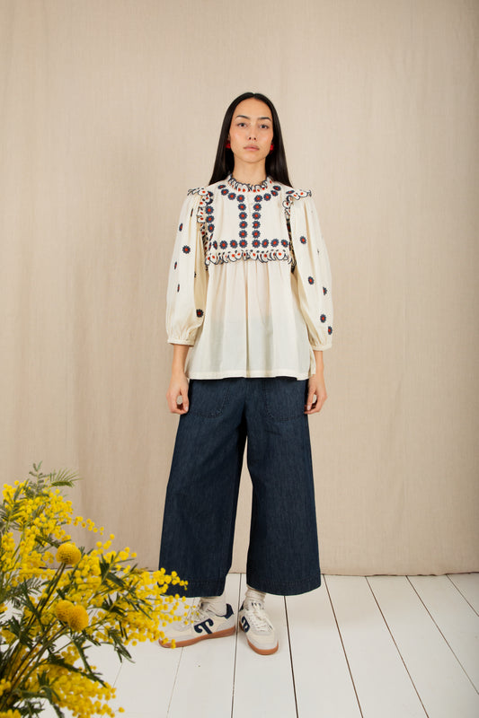 Rosa Top - Ecru / Navy