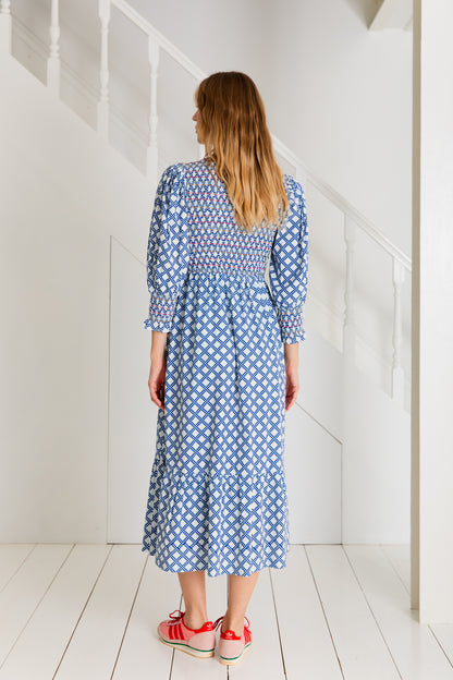 Troy Dress  - Blue / White