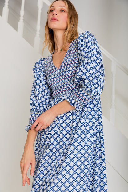 Troy Dress  - Blue / White
