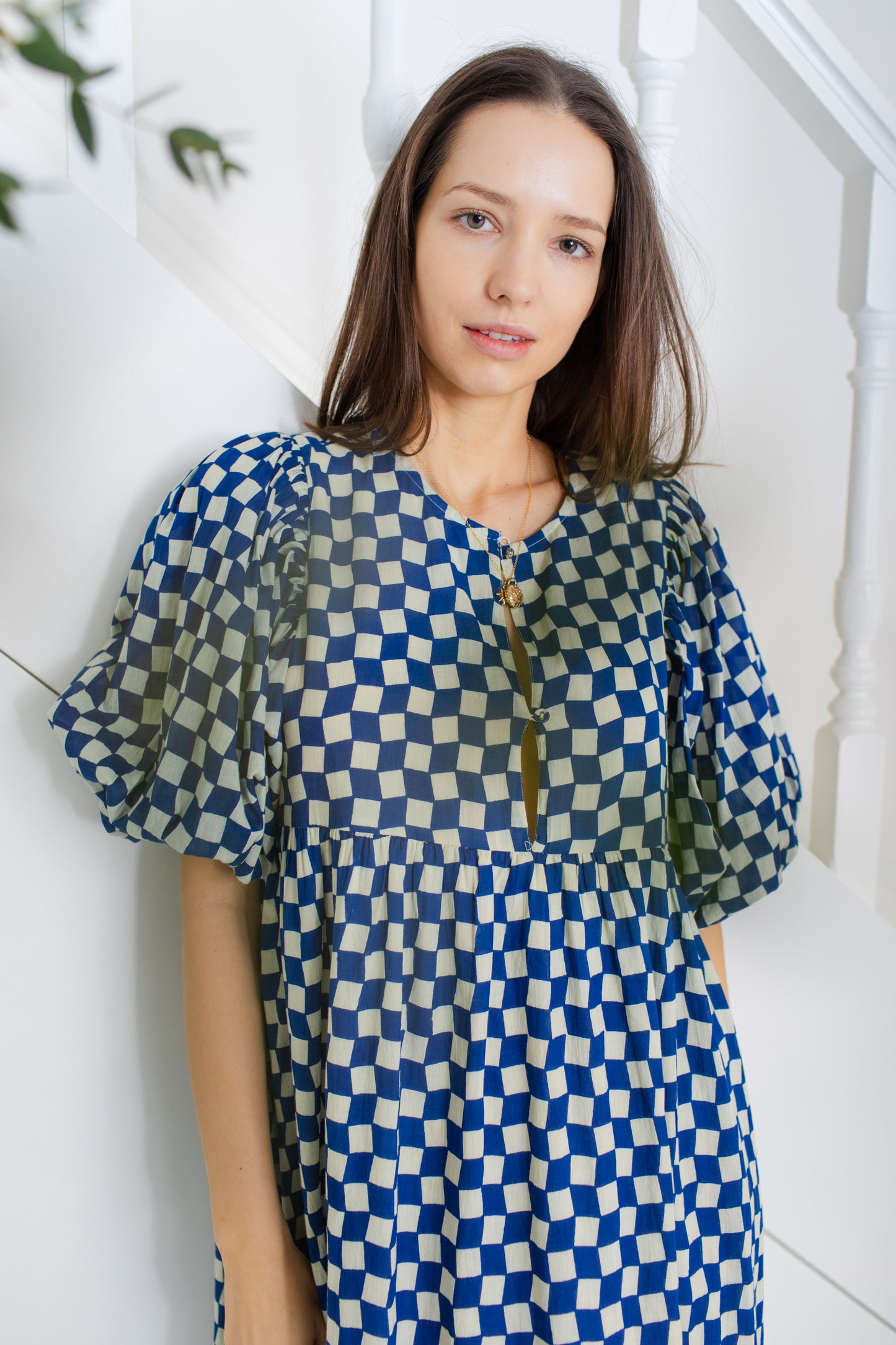 Briony Dress - hand block printed -Lapis